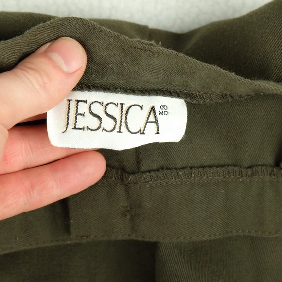 Vintage Womens Trousers 10 Olive Green Pants High Rise Cropped Pockets 70s 80s - Picture 10 of 11